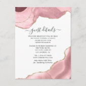 Carte D'accompagnement Blush and Gold Agate Mariage Détails sur l'invité (Devant)