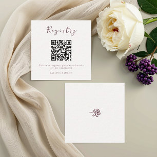 Carte D'accompagnement Blush Blanc & Bourgogne Chic Registre QR Mariage
