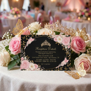 Carte D'accompagnement Blush doré et noir Papillon Quinceañera