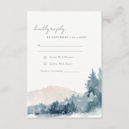 CARTE D'ACCOMPAGNEMENT BLUSH DUSKY BLUE MOUNTAINS PINE MARIAGE RSVP (Devant)