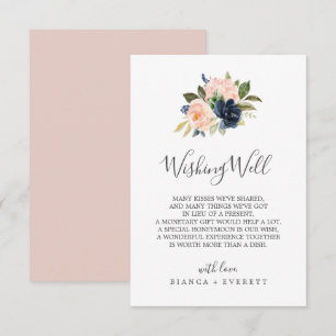 Carte D'accompagnement Blush et Navy Flowers Mariage Wishing Well Card