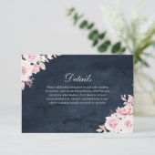 Carte D'accompagnement Blush Floral Navy Aquarelle Détails du Mariage (Debout devant)