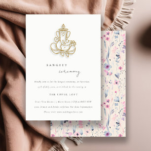 Carte D'accompagnement Blush Gold Floral Ganesh Mariage indien Sangeet