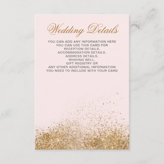 Carte D'accompagnement Blush Gold Parties scintillant Sparkle Mariage élé (Devant)