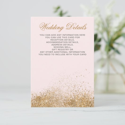 Carte D'accompagnement Blush Gold Parties scintillant Sparkle Mariage élé (Debout devant)