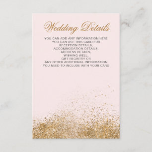 Carte D'accompagnement Blush Gold Parties scintillant Sparkle Mariage élé