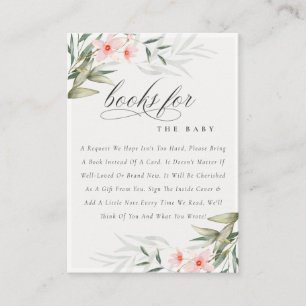 Carte D'accompagnement Blush Greenery Livres floraux pour le Baby shower