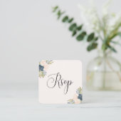 Carte D'accompagnement Blush & Indigo Aquarelle Floral QR Code Mariage (Debout devant)