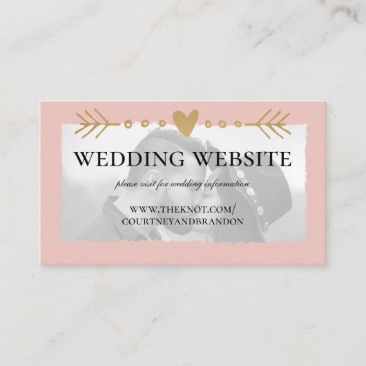 Carte D'accompagnement Blush Modern Photo Gold Heart Site Mariage (Devant)