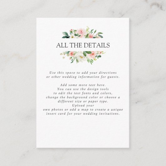 Carte D'accompagnement Blush moderne | MARIAGE rose tous les détails (Devant)