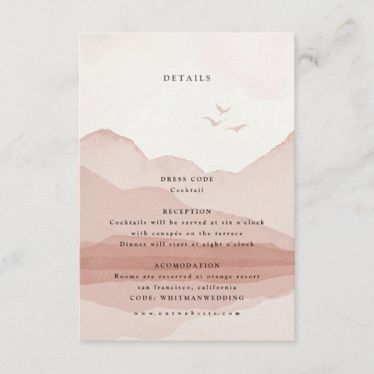 Carte D'accompagnement Blush Mountain Range Destination Détails du mariag (Devant)
