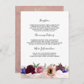 Carte D'accompagnement Blush Navy Bourgogne Information Mariage (Devant / Derrière)