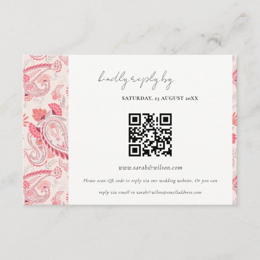 Carte D'accompagnement Blush Paisley Typographie Mariage RSVP QR Code (Devant)