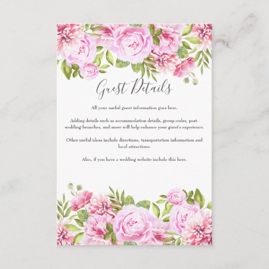 Carte D'accompagnement Blush Pink Floral Informations sur l'invité (Devant)