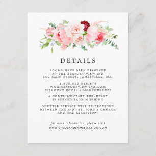 Carte D'accompagnement Blush Pink Floral Mariage Détails de l'invité