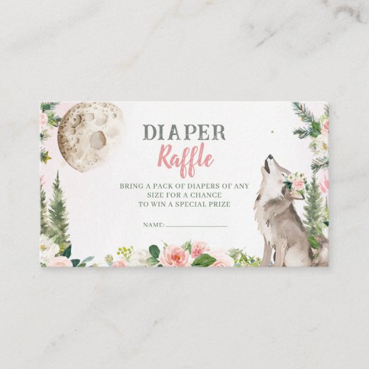 Carte D'accompagnement Blush Pink Floral Moon Forest Wolf Diaper Raffle (Devant)