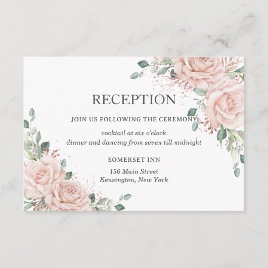Carte D'accompagnement Blush Pink Floral Rose Gold Wedding Reception (Devant)
