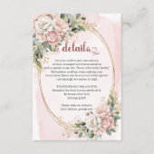 Carte D'accompagnement Blush Pink Flowers Greenery Wedding Details Card (Devant)