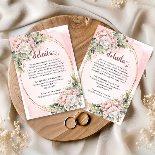 Carte D'accompagnement Blush Pink Flowers Greenery Wedding Details Info 