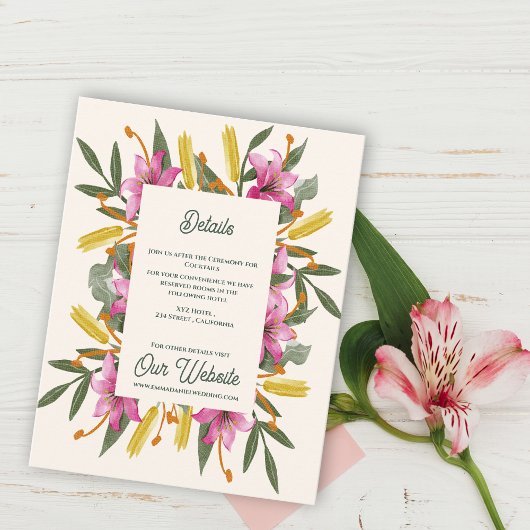 Carte D'accompagnement Blush Pink Lily Botanical Wedding Information