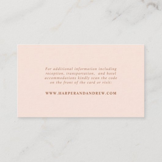 Carte D'accompagnement Blush Pink Minimal Mariage Website Code QR (Dos)