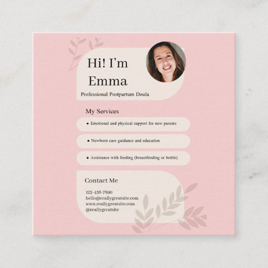 Carte D'accompagnement Blush Pink Postpartum Doula Professional Design (Devant)