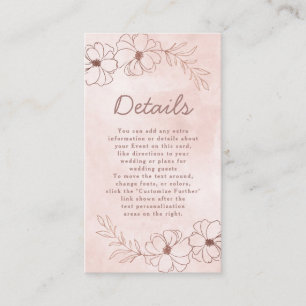 Carte D'accompagnement Blush Pink & Rose Gold Foil Détails du Mariage Flo