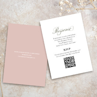 Carte D'accompagnement Blush Pink Script Wedding RSVP QR Code Card