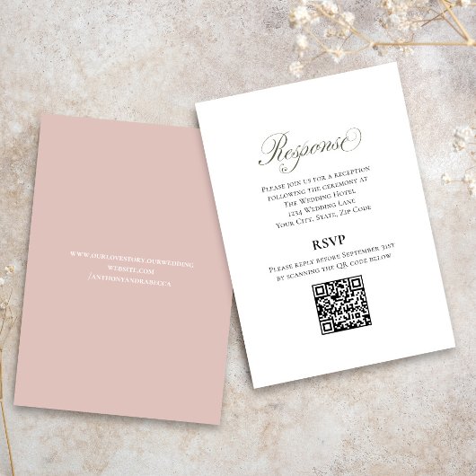 Carte D'accompagnement Blush Pink Script Wedding RSVP QR Code Card