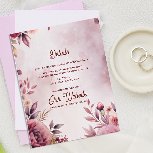 Carte D'accompagnement Blush Romantic Pink Floral Wedding Details