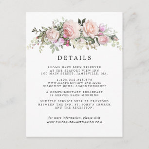Carte D'accompagnement Blush Rose Floral Mariage Détails de l'invité