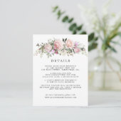 Carte D'accompagnement Blush Rose Floral Mariage Détails de l'invité (Debout devant)