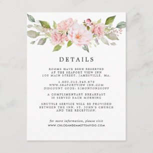 Carte D'accompagnement Blush Rose Floral Mariage Détails de l'invité