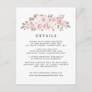 Carte D'accompagnement Blush Rose Floral Mariage Détails de l'invité