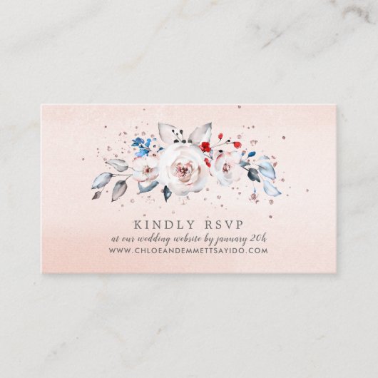 Carte D'accompagnement Blush rose Floral Mariage site Web RSVP (Devant)
