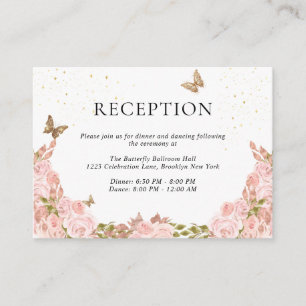 Carte D'accompagnement Blush Rose Floral Papillon Doré Quinceanera