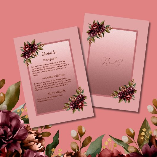 Carte D'accompagnement Blush Rose Gold Script - Burgundy floral wedding