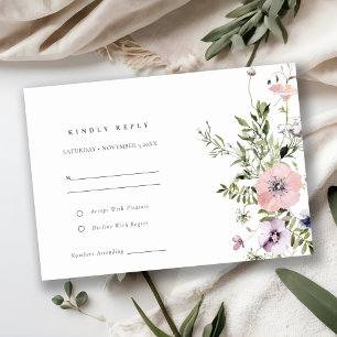 Carte D'accompagnement Blush rose Lilac Fleur sauvage Wreath Wedding RSVP