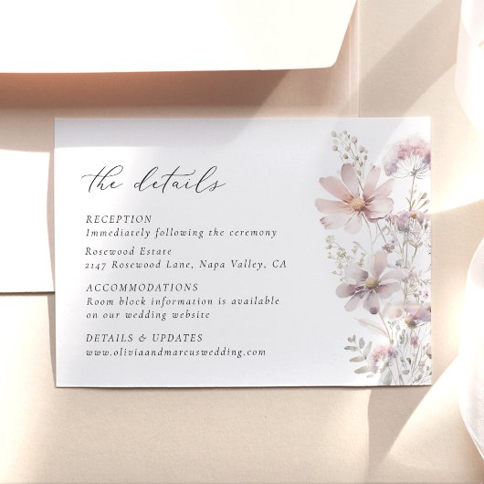 Carte D'accompagnement Blush Wildflower Floral Wedding Details