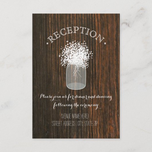 Carte D'accompagnement Bocal Mason de Souffle de Bébé Réception Bois (Devant)