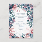 Carte D'accompagnement Bohème Floral Dusty Blue Détails du Mariage (Devant)
