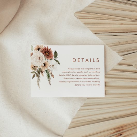 Carte D'accompagnement Bohemian Floral Terracotta Détails du Mariage