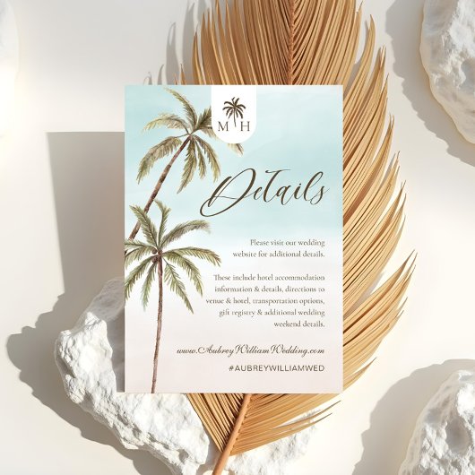 Carte D'accompagnement Bohemian Tropical Palm Trees Mariage Détails du cl