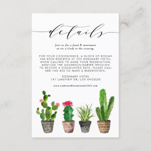 Carte D'accompagnement Boho Aquarelle Cactus pointillé Détails du Mariage