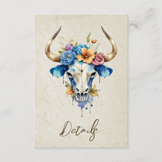 Carte D'accompagnement Boho Aquarelle Floral Vache Crâne Mariage QR code (Devant)