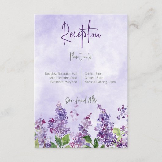 Carte D'accompagnement Boho Aquarelle Lilac Fleurs Mariage de réception (Devant)