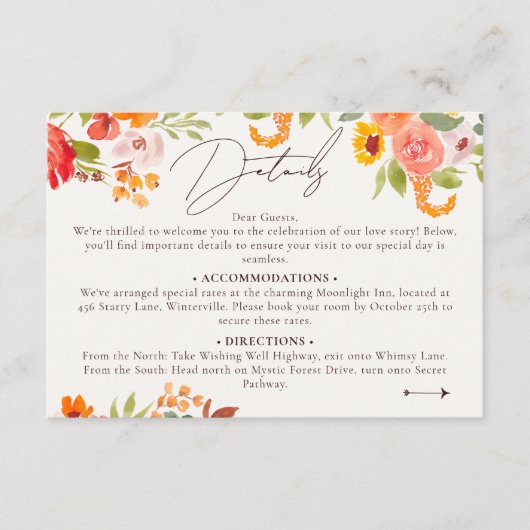 Carte D'accompagnement Boho automne rustique peint détails mariages flora (Devant)