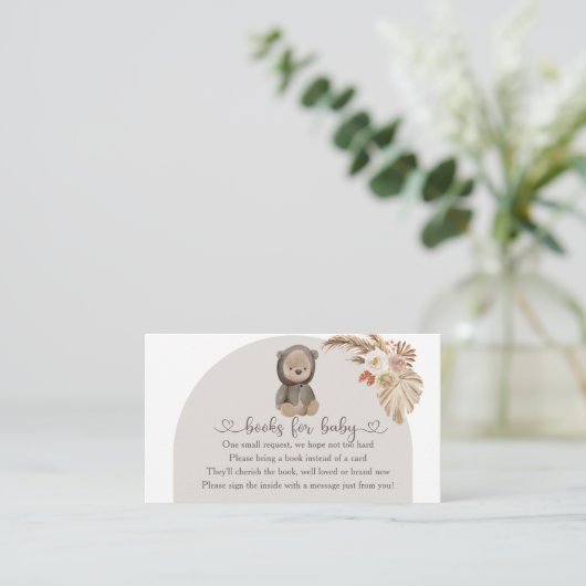 Carte D'accompagnement Boho Bear Pampas Grass Baby showers Livres Pour Bé (Debout devant)