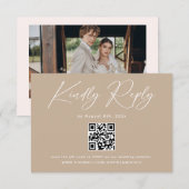 Carte D'accompagnement Boho Beige Neutre Mariage RSVP Qr Code (Devant / Derrière)