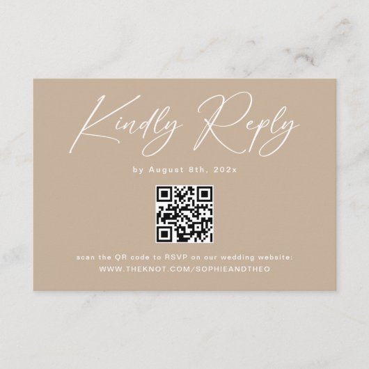 Carte D'accompagnement Boho Beige Neutre Mariage RSVP Qr Code (Devant)